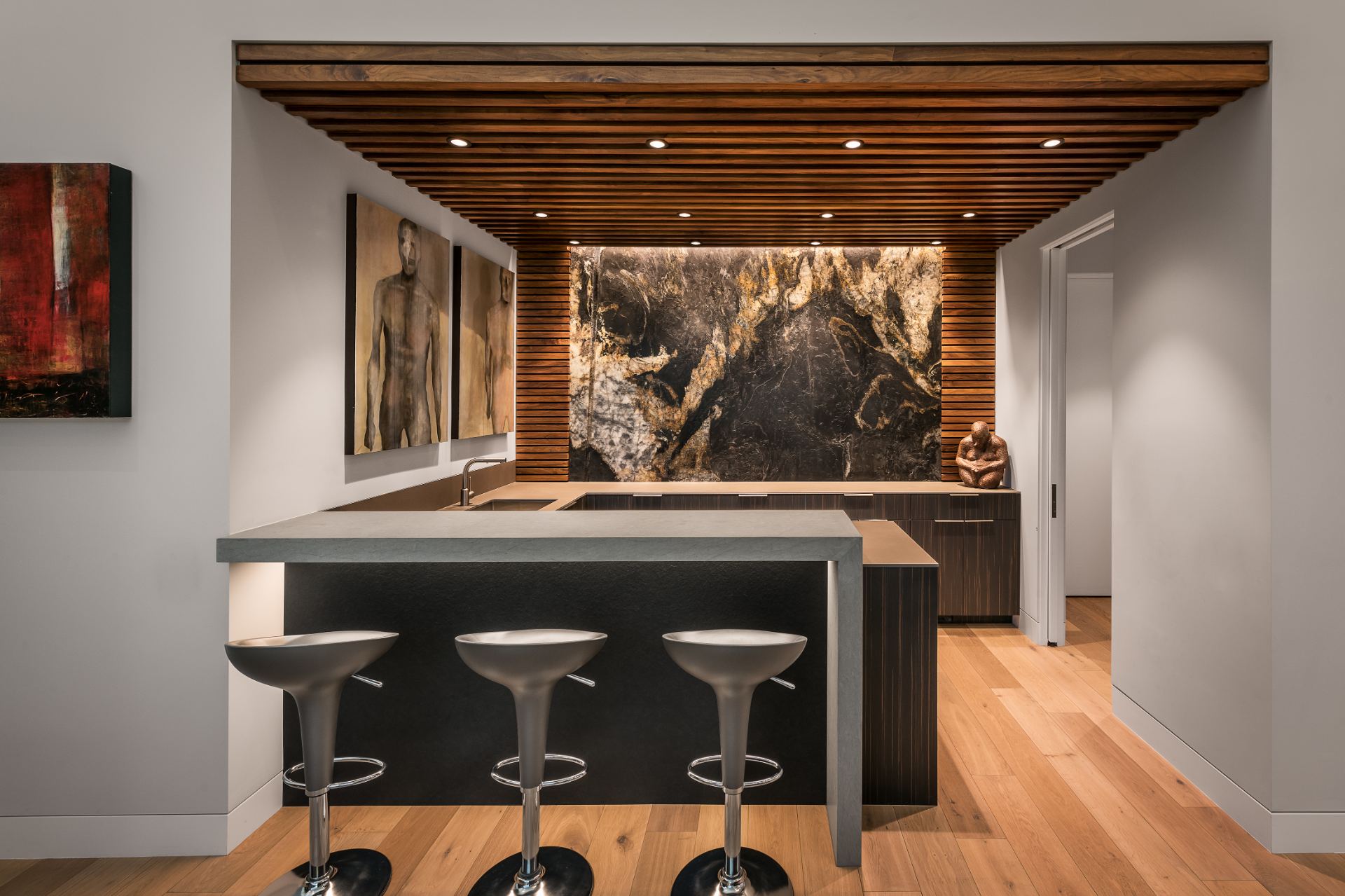 Backlit bar and lounge of a Watt Integration project home in Scottsdale