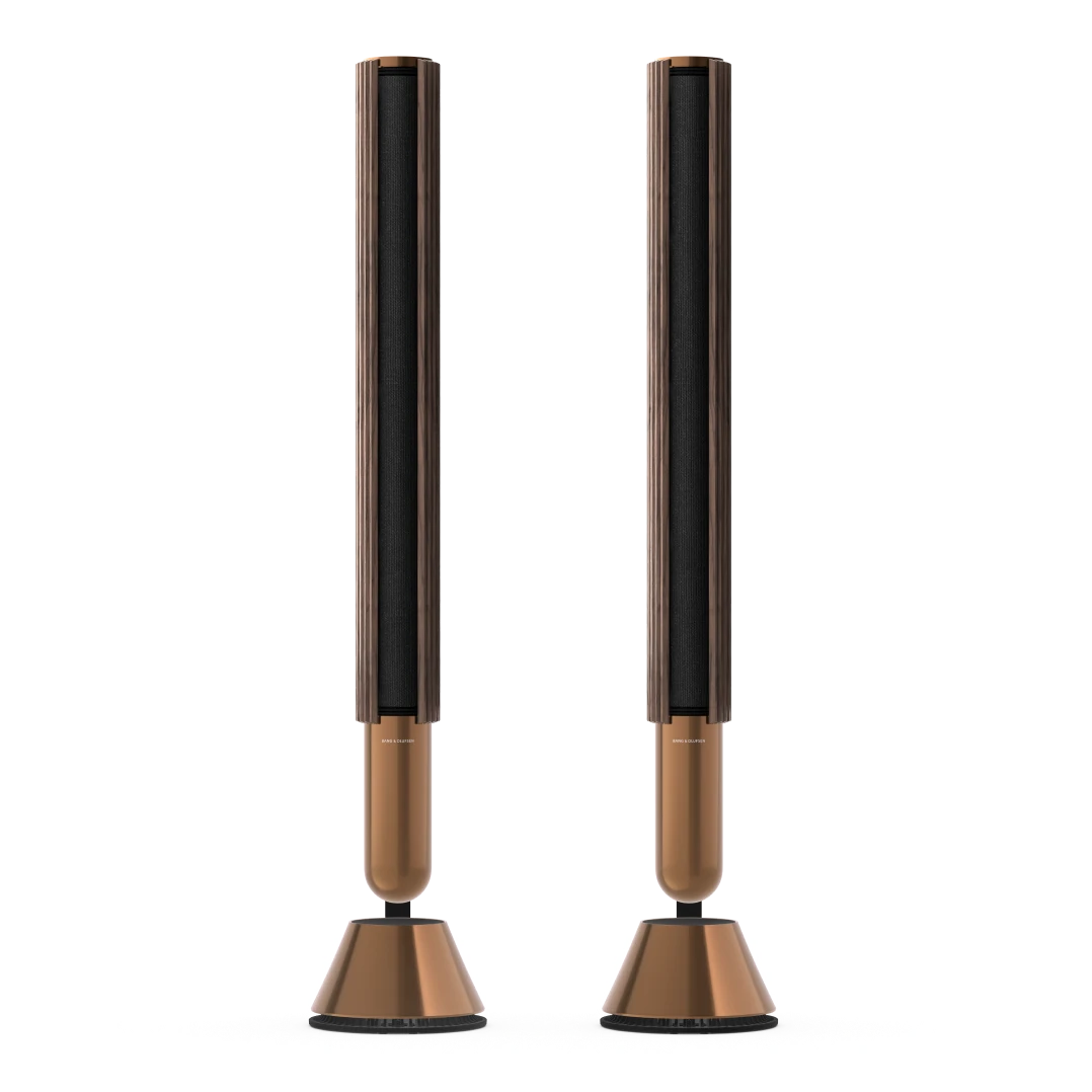 A pair of Beolab 28 speaker in Walnut with Aluminium in Bronze Tone