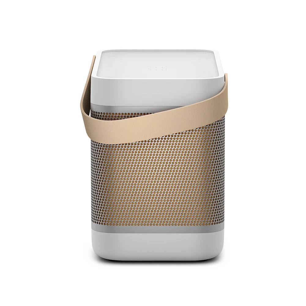 Beolit20 speaker in Grey Mist from the side