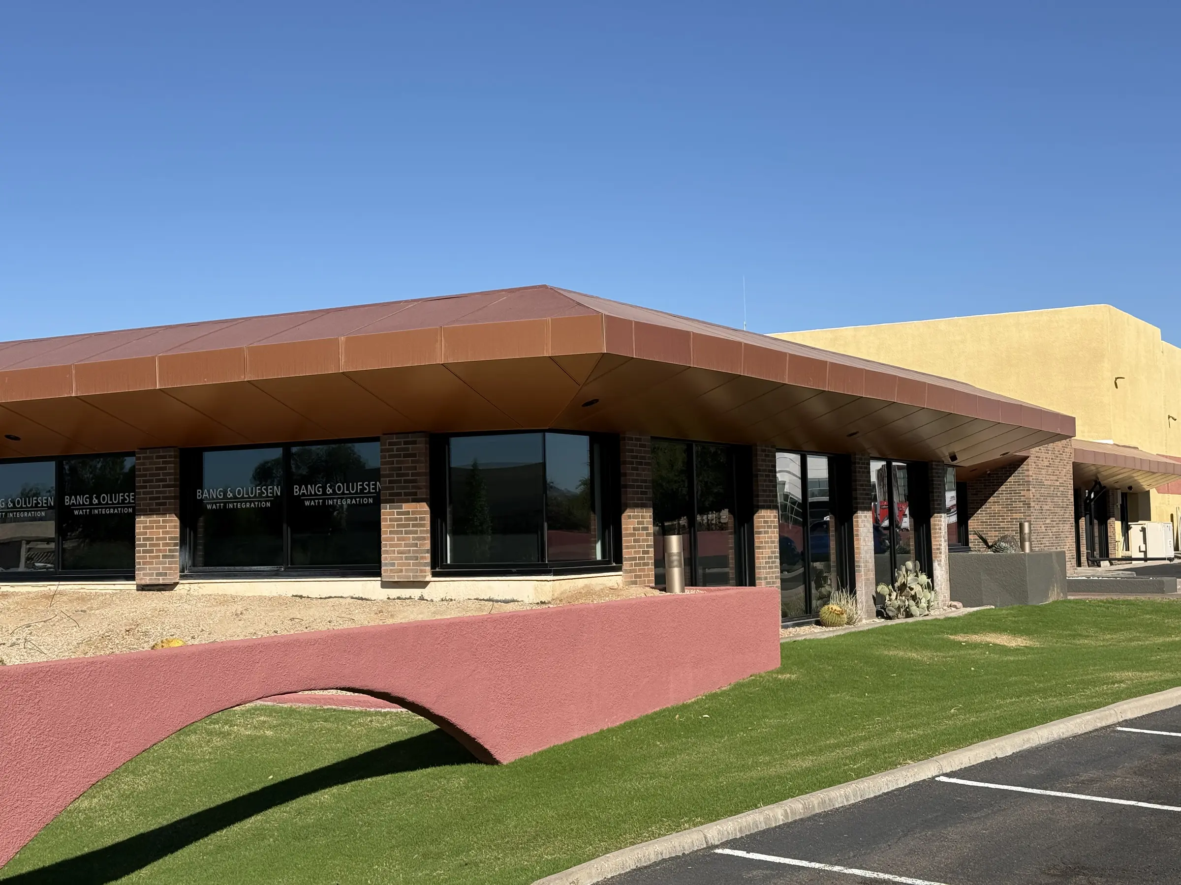 Exterior of the Bang & Olufsen Scottsdale showroom, powered by Watt Integration, in the Scottsdale Airpark