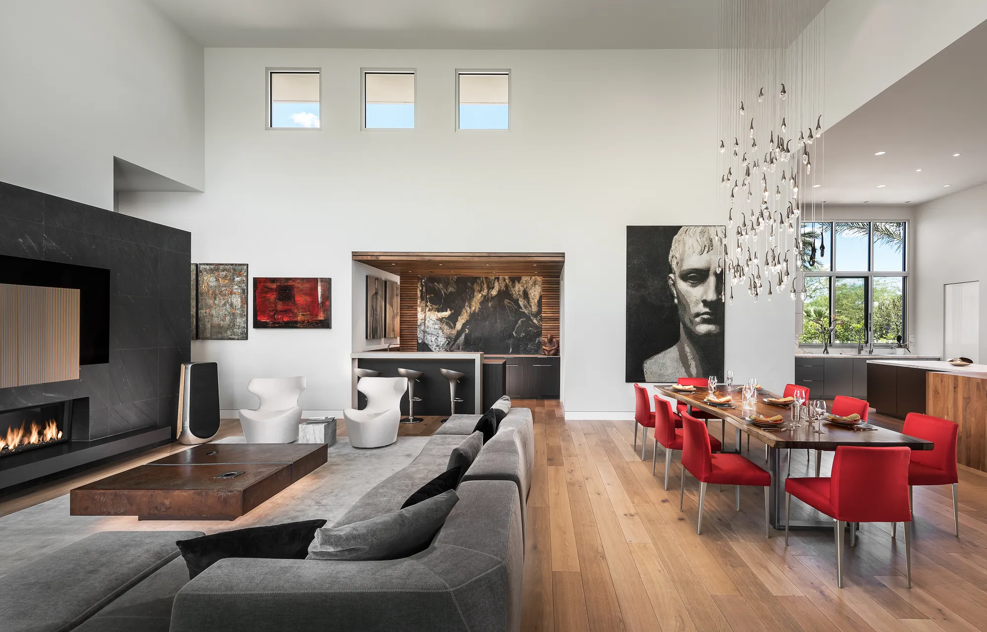 Edge-lit LED detailing along a great-room bar in a Paradise Valley project home, integrated into the lighting-control system by Watt Integration